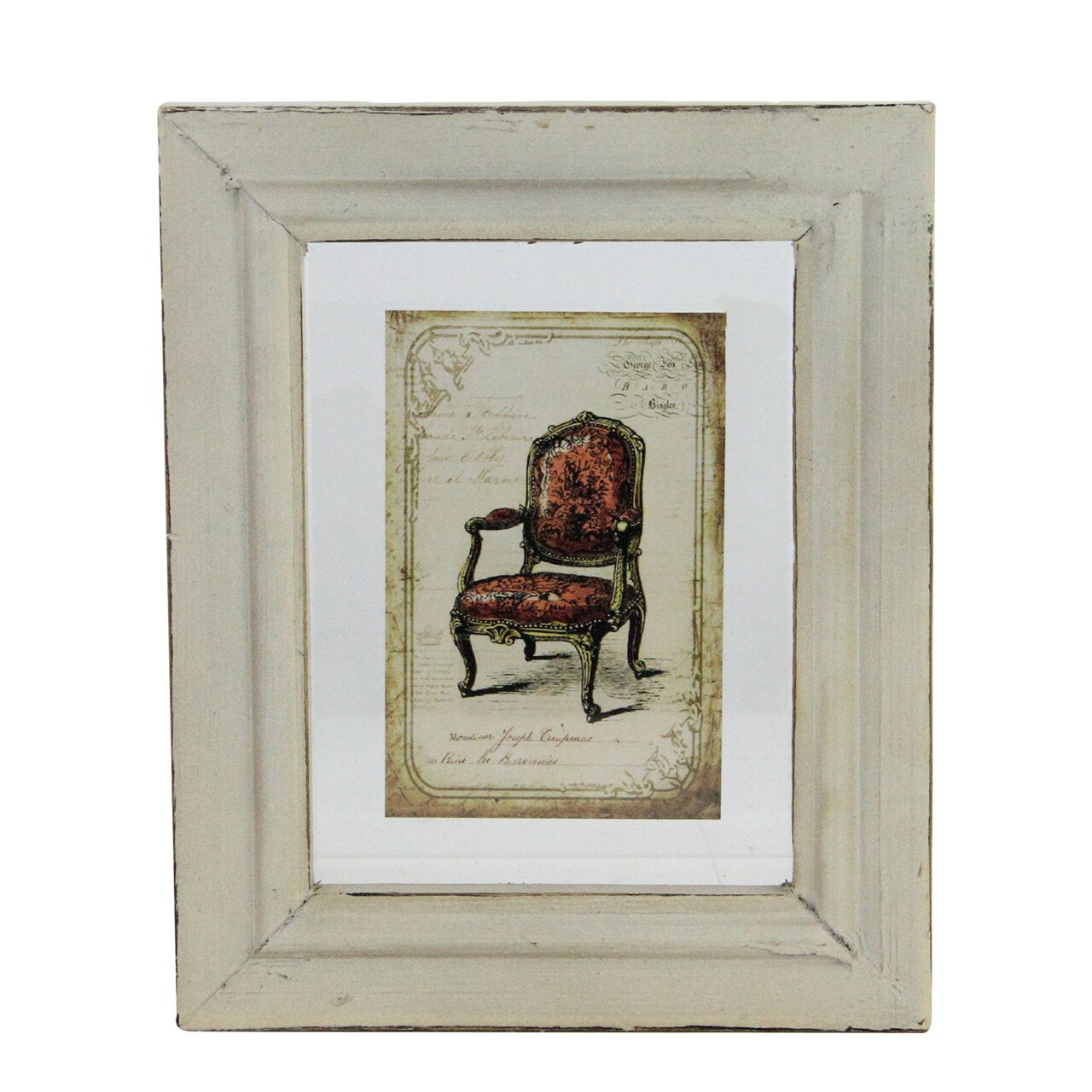 Raz 7.25" x 6" Decorative Antique Style Beige and Red Victorian Chair Print Framed Wall Art
